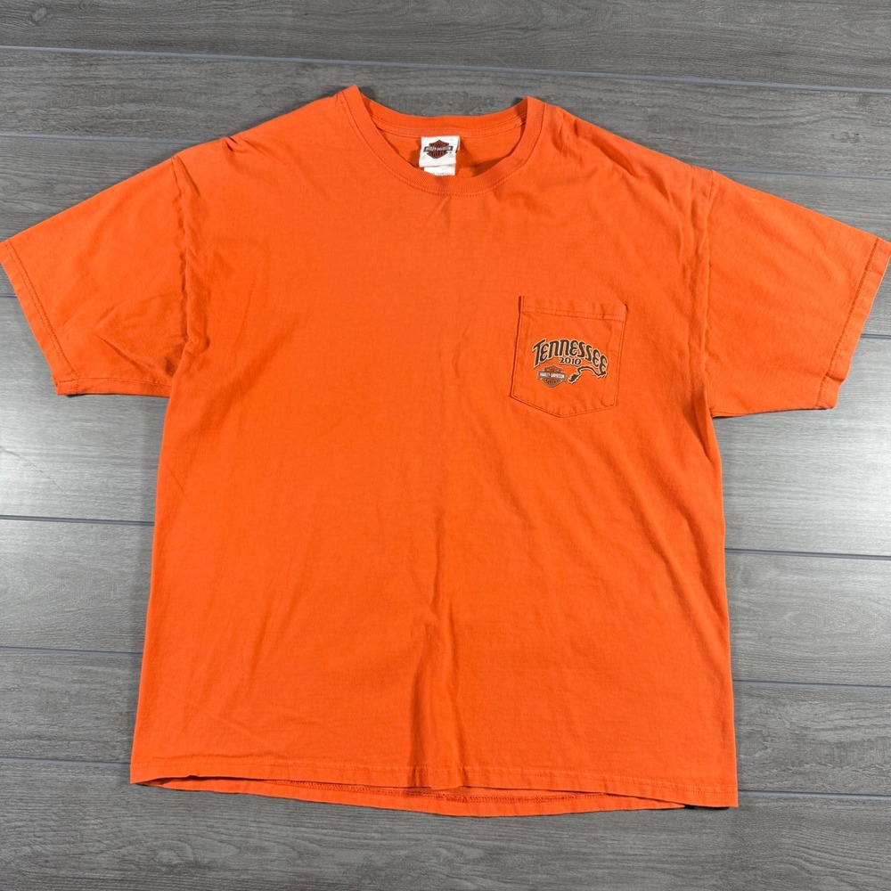 Harley Davidson T-Shirt XL Orange 2010 Smoky Mountain Tennessee Pocket Tee USA